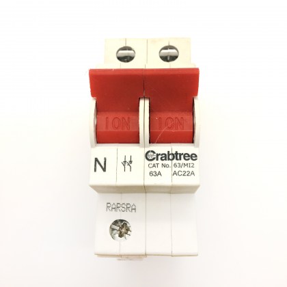 Crabtree 63/MI2 AC22A 63A Main Switch Isolator 2P 2 Double Pole 